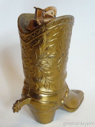 Vintage Cowboy Boot Table Lighter - - Country Western - Tooled Leather 3