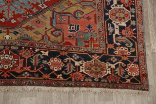 Antique Geometric Heriz Serapi Area Rug Wool Hand - Knotted Vegetable Dye 9 