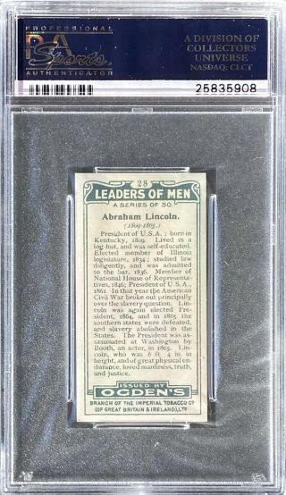 ABRAHAM LINCOLN 1924 Ogden’s Leaders Of Men 28 PSA 6 EX - MT 2