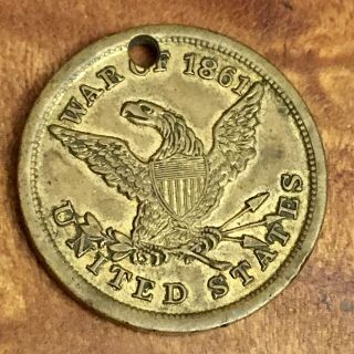Antique Real 1861 Civil War Eagle Id Token Dog Tag 61st Inf Co.  F Albany Ny