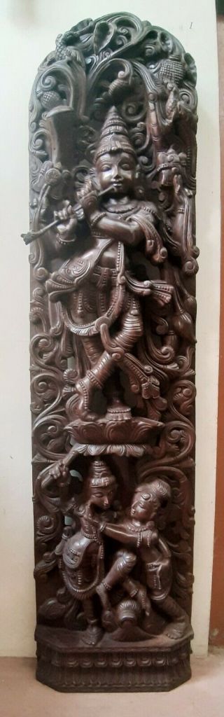 Lord Krishna Hindu Temple Huge 6ft Sculpture Wooden Statue Figure Handmade Rare