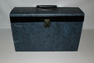 Vtg Portable Expanding File Labeled Pockets Accordian Metal Clasp W Handle Blue
