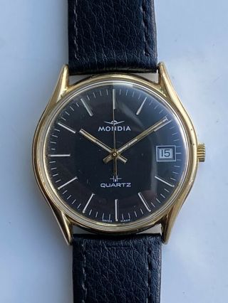 Vintage Gents Gold Plated Quartz Mondia (zenith) Dress Watch Esa Eta 954.  112