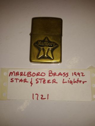 Vintage Zippo Marlboro Star And Steer Brass Lighter Great Patina G Vlll 1992