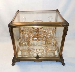 French Gilt Bronze Tantalus Liquor Box Caddy Cave A Liqueur Decanter 1883 Glass