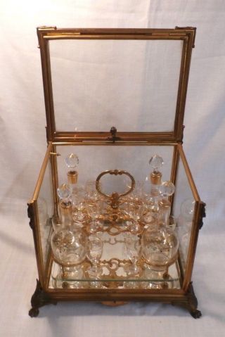 French Gilt Bronze Tantalus Liquor Box Caddy Cave a Liqueur Decanter 1883 Glass 2