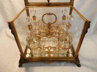 French Gilt Bronze Tantalus Liquor Box Caddy Cave a Liqueur Decanter 1883 Glass 3