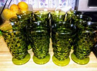 12 Vtg Fostoria American Green Iced Tea Tumblers Glasses Mid - Century Modern