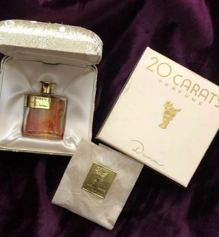Rare 50s Vintage 20 Carats Perfume By Dana Mini Bottle In Brocade Case