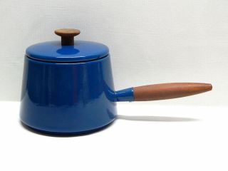 Vintage Mid Century Modern Michael Lax Copco Blue Enamel Pot W/ Teak Wood Handle