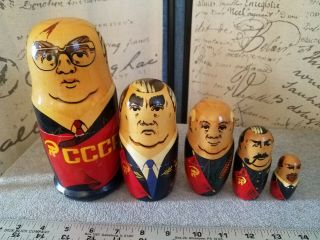 Rare Vintage Russian Leaders Nesting Dolls Matryoshka 5 Soviet Union Gorbachev