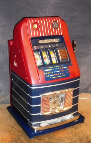 Mills 25 - cent JEWEL BELL hi - top antique slot machine,  1947 3