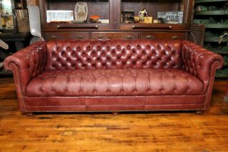 Vintage Hancock & Moore Chesterfield Tufted Leather Sofa Chocolate Brown