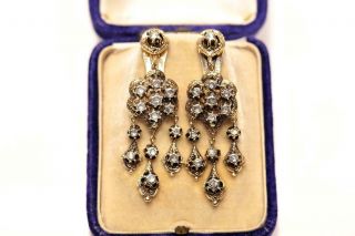 Antique 18k Gold Natural Rose Cut Diamond Decorated Victorian Earring