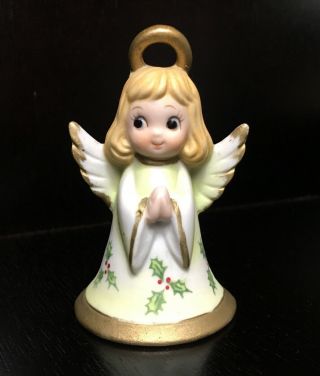 Vtg Lefton Christmas Angel Bell Figurine Prayer Hands Holly Sprig Pattern Rare
