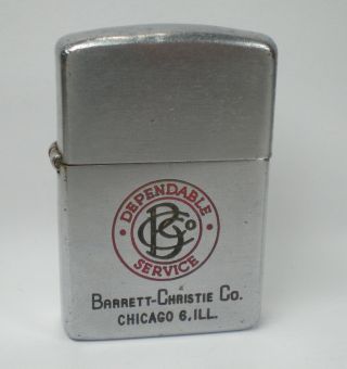 Vintage Circa 1954 Barrett Christie Co.  Zippo Lighter Still Sparks Chicago