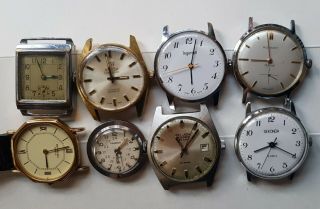 Joblot Of 8 Vintage Watches,  Spares/repair Sekonda Raymond Weil Roamer Ingersoll