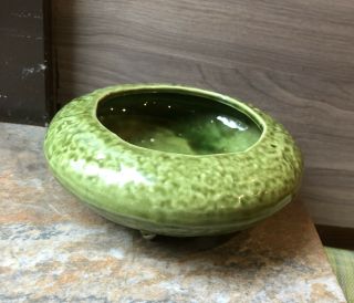 Vtg Calif Usa Glazed Ceramic Round Bowl Shallow Footed Planter Green Succulent