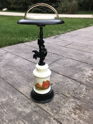 Vintage Metal Rooster Ashtray Stand W/ceramic Middle And Ceramic Ashtray 23”