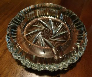 Vintage Lead Crystal Cigar Ashtray 7 1/4 " Heavy Over 4 Pounds Lbs Cut Glass