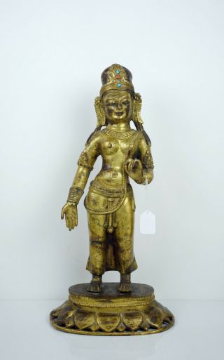 【bundle Of Two Items】a Gilt Bronze Figure Of Tara And A Reticulated Bronze Vase