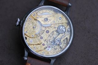 Vintage large Patek Philippe & co wrist watch art decorated movement 4