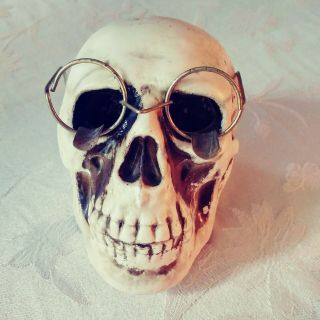 Vintage Skull Ashtray With Brass Cigarette Holding Glasses