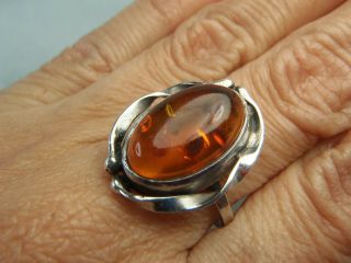 Estate Vintage Handmade Sterling Silver Cabochon Amber Ring Size 8 1/4