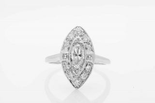 Antique 1920s $9000 1.  50ct Marquis French Cut Diamond Platinum Filigree Ring