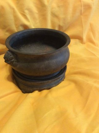 Old Chinese Bronze Censer Xuande Mark With Bronze Stand