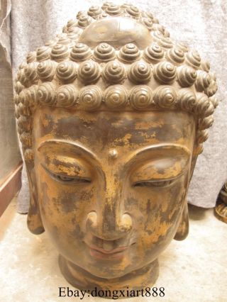 32 " Chinese Buddhism Bronze Gilt Shakyamuni Amitabha Tathagata Buddha Head Statu
