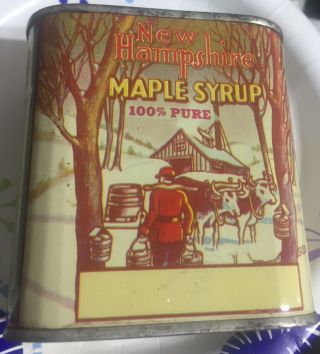 Vintage State Of Hampshire Pure Maple Syrup Tin Can Pint Early Can