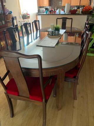 Pristine Vintage 1950s Chinese Rosewood Dining Table And 8 Chairs