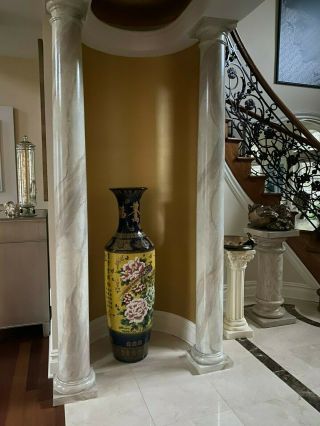 2 Large 20th Century Hand Painted Porcelain Chinese Floor Vase - 50 Inches Tall