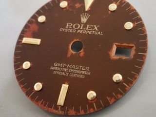 VINTAGE ROLEX GMT MASTER DISTRESSED ROOT BEER NIPPLE DIAL for 16753 6