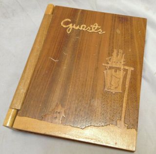 Vintage Guest Book With Wood Cover Signed 1940 