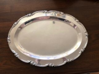 Camusso Peruvian 925 Sterling Silver Large Oval Platter Serving Tray Water Lily