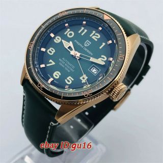 44mm Pagani Design Green Leather Strap Exhibition Nh35 Top Automatic Mens Watch