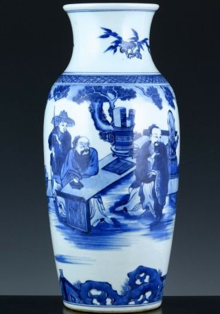 Large 18thc Chinese Qianlong Blue & White Imperial Figures Landscape Vase