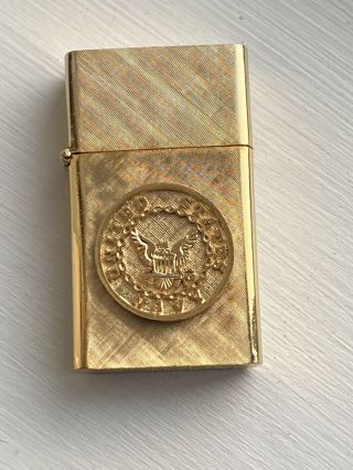 Vintage Florentine 14k Gold Plated United States Navy Cigarette Lighter
