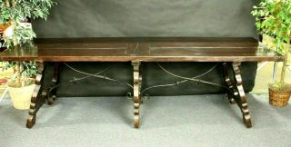 Refectory Table Antique Spanish Iron Stretchers Large
