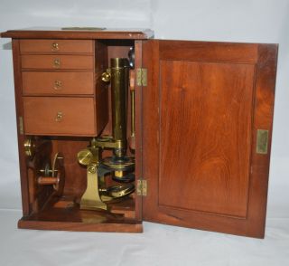 Good Binocular Microscope Outfit By Baker With Microscope Preperation & Slides.