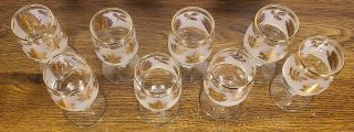 VINTAGE Libbey Frosted Gold Leaf Knob Stemmed Cordial Goblets Glasses (Set of 8) 2