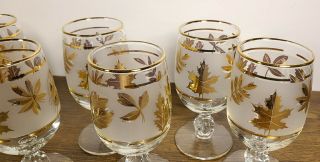 VINTAGE Libbey Frosted Gold Leaf Knob Stemmed Cordial Goblets Glasses (Set of 8) 3