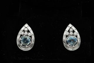 Antique 1940s Deco $10,  000 5ct Ceylon Blue Sapphire Diamond Platinum Earrings
