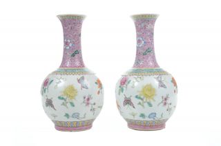 19th Century Chinese Porcelain Famille Rose Lavender Butterfly Vases - A Pair
