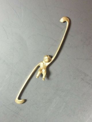 Vintage Brass Hanging Monkey Hook Hanger 5.  5 " Mid Century