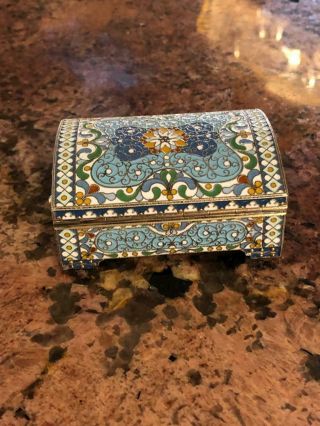 Fine Antique Russian Imperial Silver Enamel - Gold Plated 84 Mark Casket By Pavel