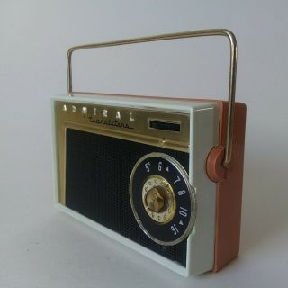 Vintage Admiral 7 Transistor Radio Model 7M12 Pink 1957 W/Case Repair or Display 3