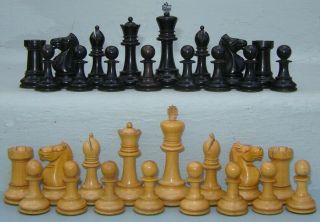 Antique English Jaques of London Staunton Ebony & Boxwood Library Size Chess Set 2